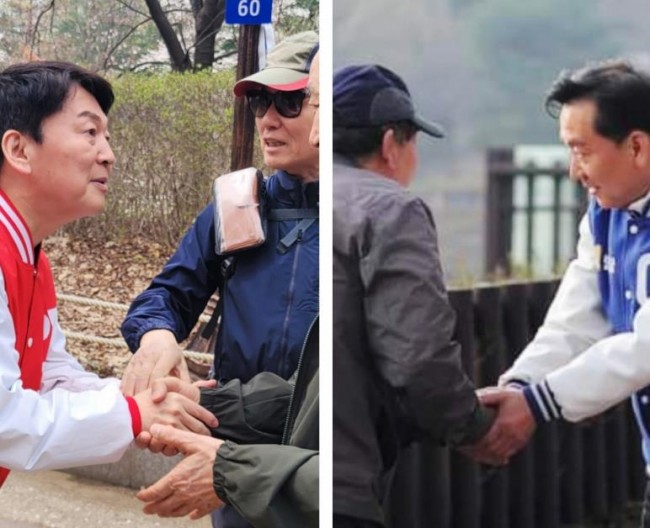 성남시분당갑 국민의힘 안철수 후보(왼쪽)와 더불어민주당 이광재 후보