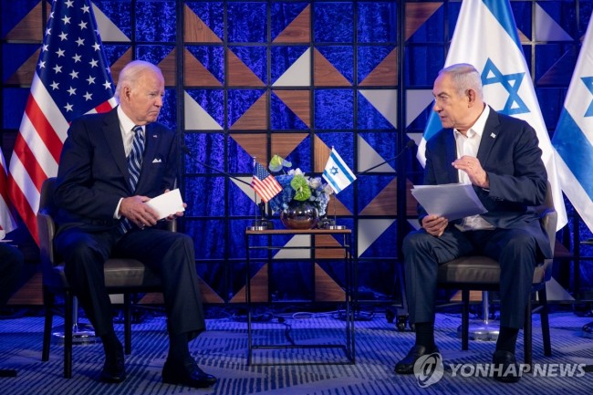2023년 10월 19일 바이든(왼쪽)-네타냐후 회담 모습