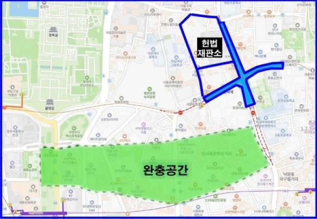 헌재 '진공상태' 구역 및 탄핵 찬반 집회 완충공간